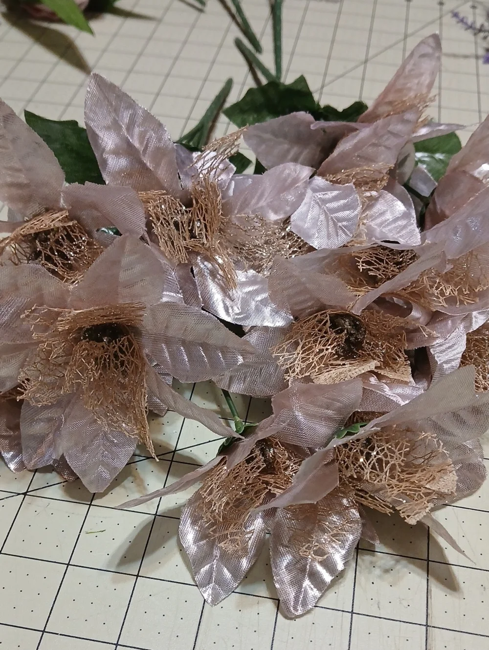 Champaign Pink Gold Artificial Poinsetta Floral Bouquets - Set Of 3